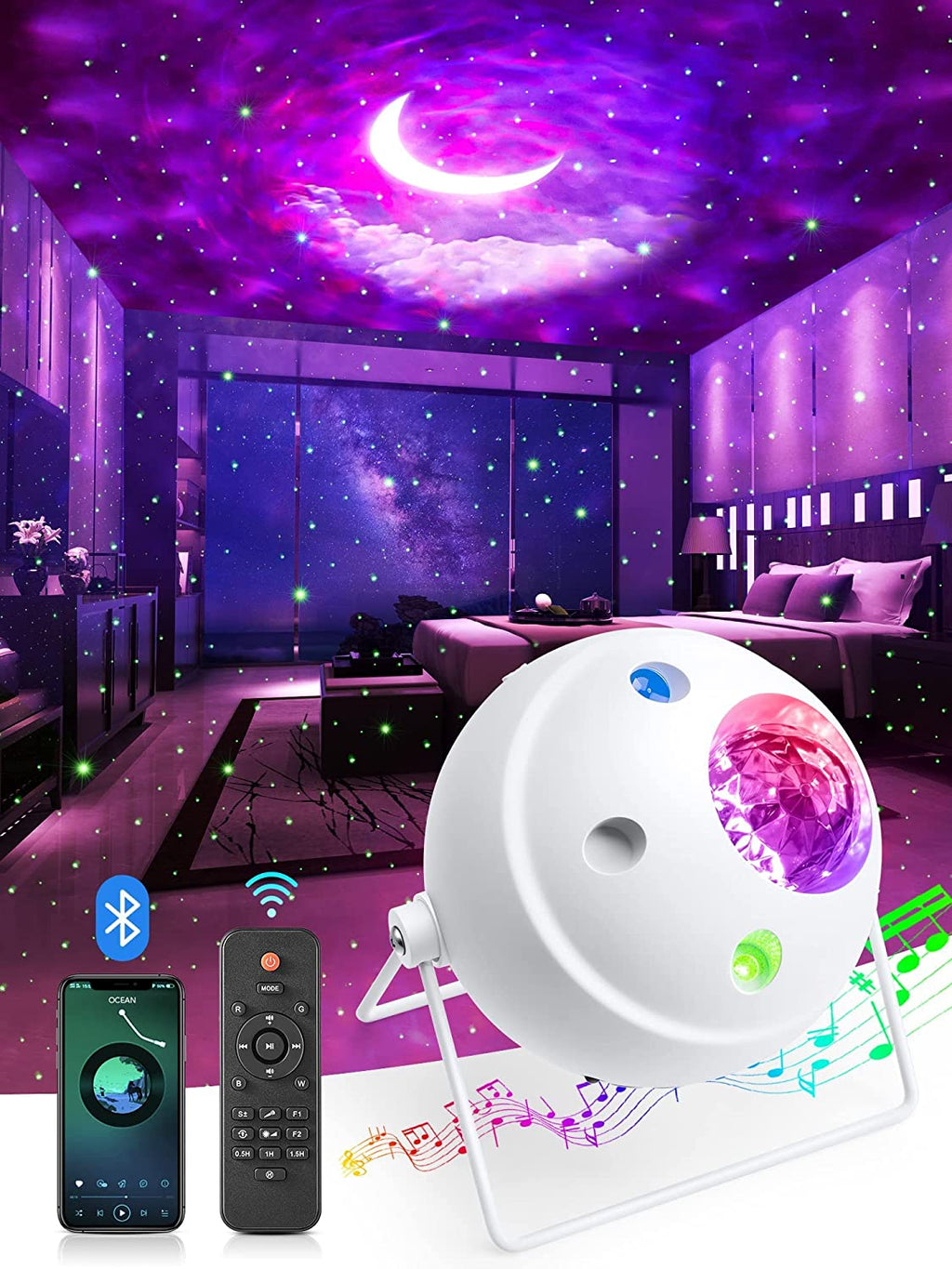 Galaxy Projector Starlight Projector Moon Projector, 48 Light Modes+Rotating Star Projector Galaxy Lights for Bedroom, Bluetooth Music Night Sky Light Projector,Sart Projector for Kids Gifts
