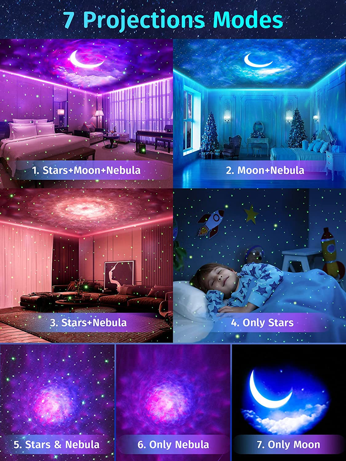 Galaxy Projector Starlight Projector Moon Projector, 48 Light Modes+Rotating Star Projector Galaxy Lights for Bedroom, Bluetooth Music Night Sky Light Projector,Sart Projector for Kids Gifts